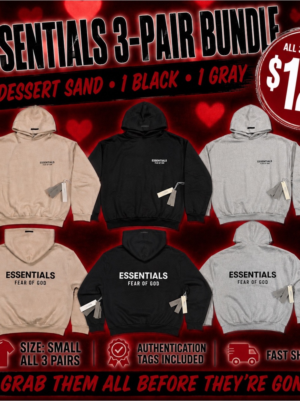 Fear of God Essentials 3-Hoodie Bundle – Size Small